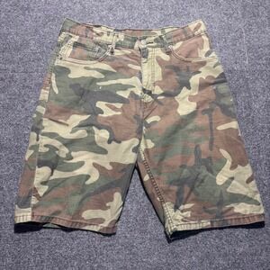 Levis 569 Loose Fit Camo Shorts Mens 33 Green Brown Woodland Camouflage Denim